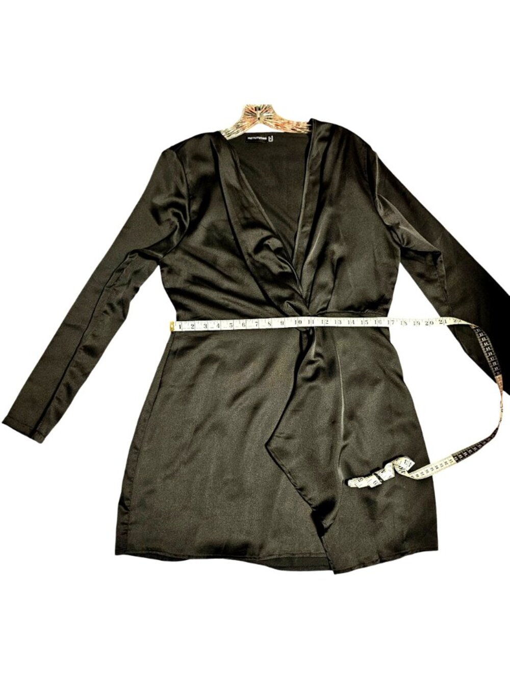 PrettyLittleThing Womens Black Wrap Front Long Sleeve Tunic Dress Size 12 - Picture 13 of 13